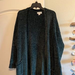 Dark Green Chenille Like Cardigan